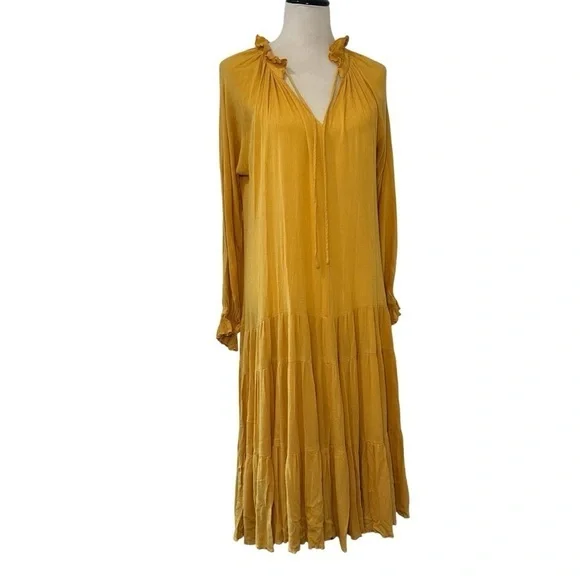 Anthropologie En Elly oversized Tiered Yellow Maxi Dress in extra small - Picture 2 of 14